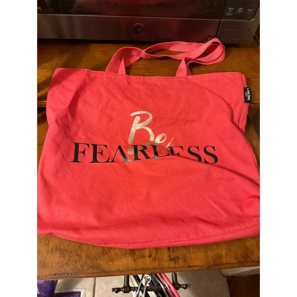 Lancome Paris Be Fearless Pink Canvas Tote Bag Gold Glitter Reusable Shopper